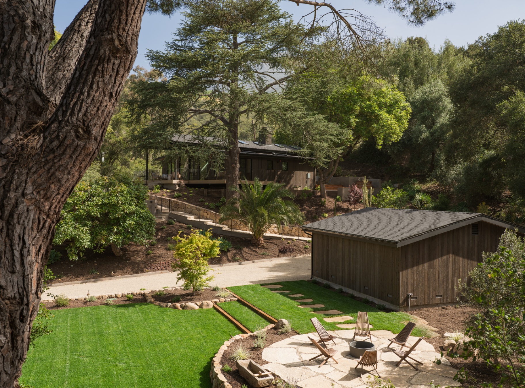 Fire pit and gardens read from above