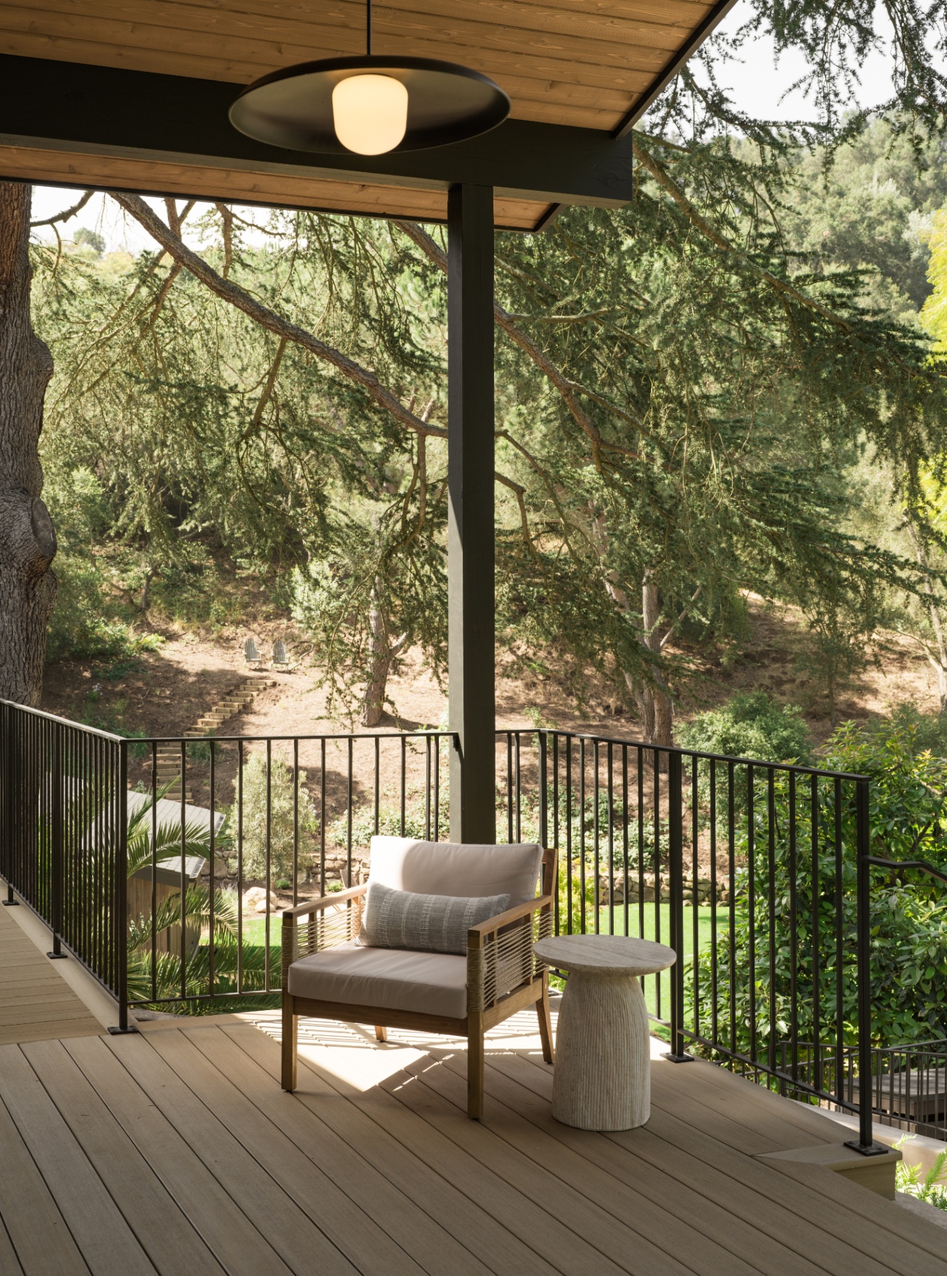 Sheltered balcony seating off the main level